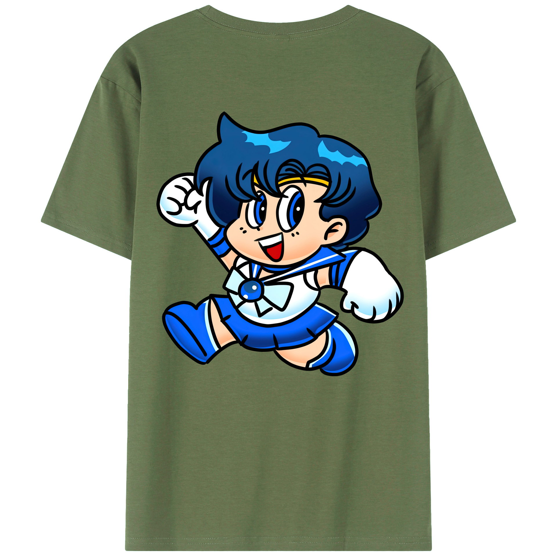 （画像用） 美少女戦士セーラームーン 水野 亜美 みずの あみ Sailor Moon Mizuno Ami 綿100％ メンズ半袖Tシャツ（バックプリント） 通気性
